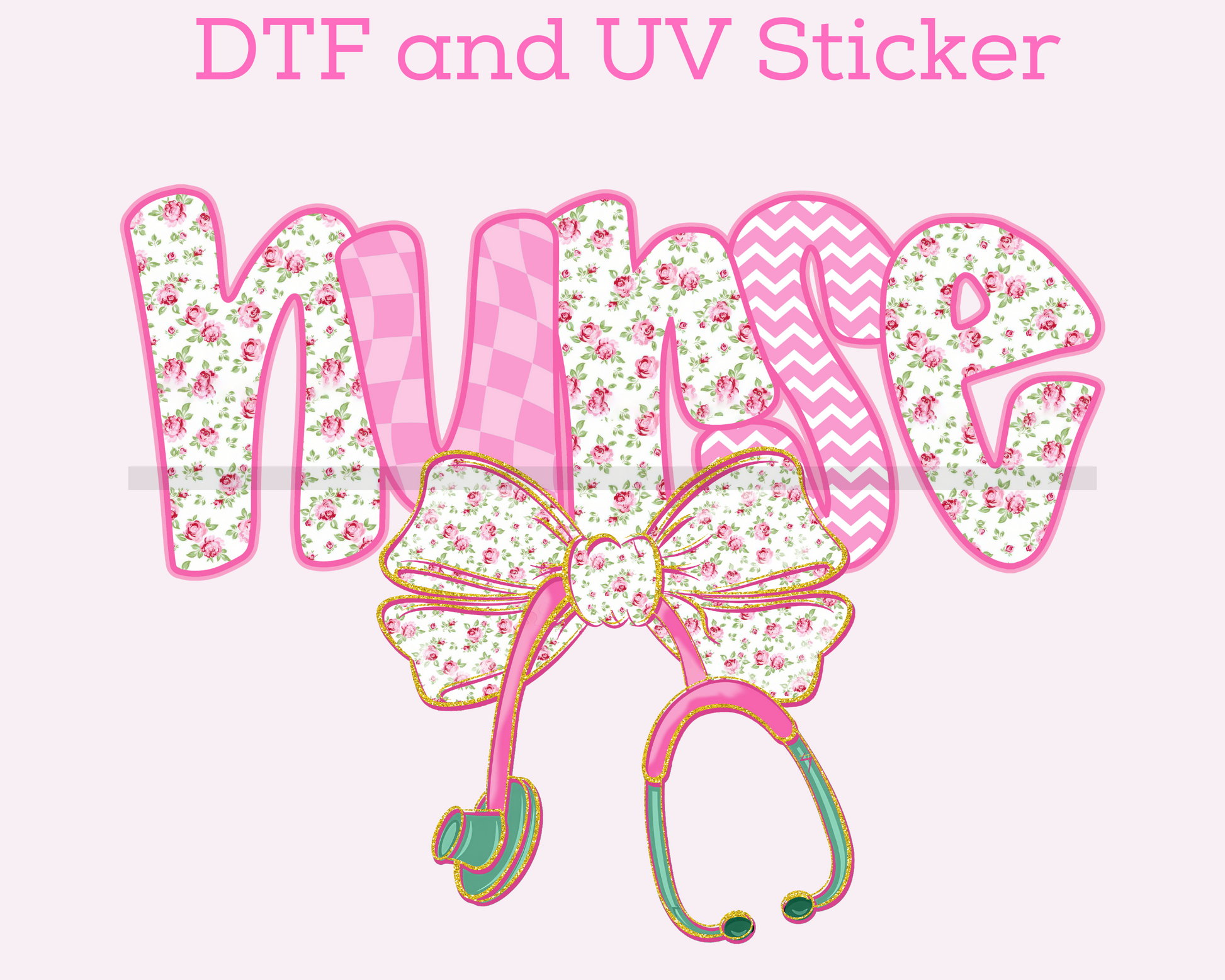 Nurse Coquette Bow Floral Nurse DTF TRANSFER or UV DTF STICKER DECAL