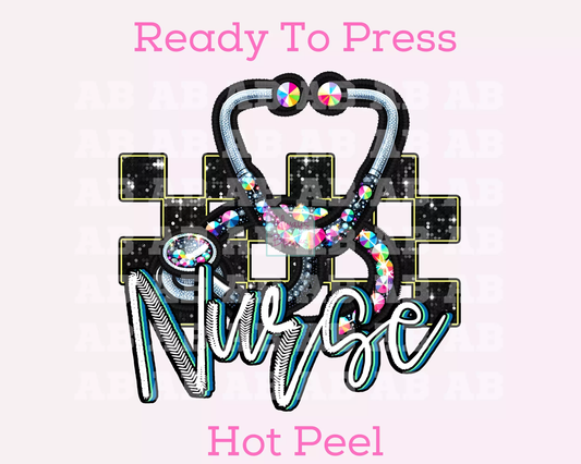 Checkered Nurse Faux Embroidery Nurse DTF TRANSFER