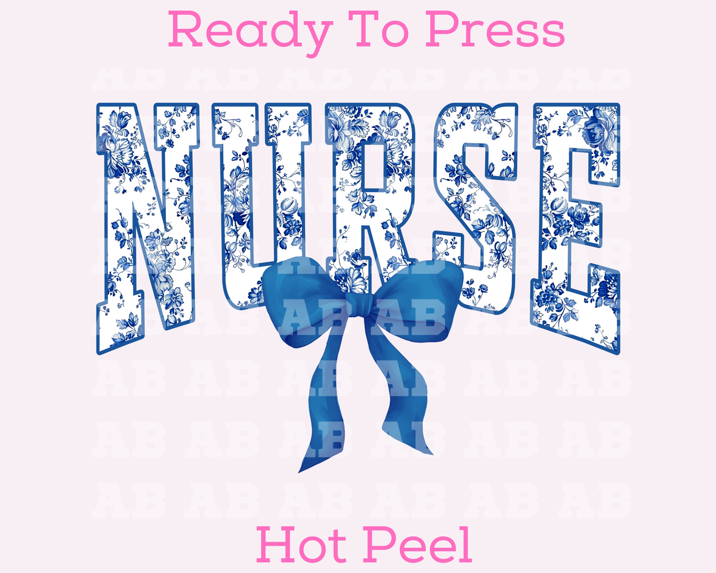 NURSE Coquette Blue Floral Varsity Nurse DTF TRANSFER or UV DTF STICKER DECAL