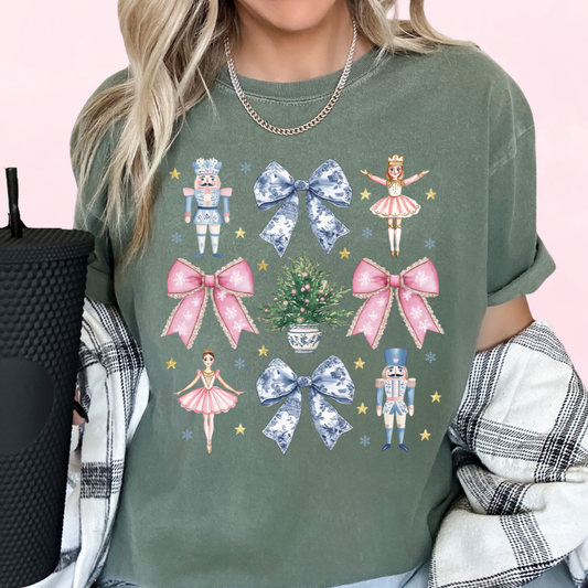 Nutcracker Ballet Blue Floral Coquette Bow Collage Christmas DTF TRANSFER  or UV DTF STICKER