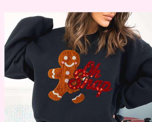 Oh Snap Gingerbread Faux Sequins Yarn Christmas DTF TRANSFER