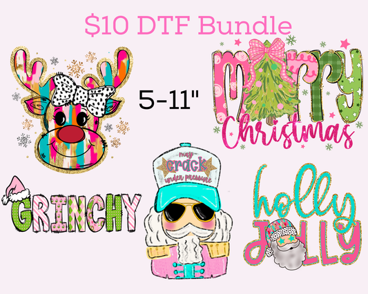 $10 Preppy Pink and Green Christmas DTF Transfer Bundle