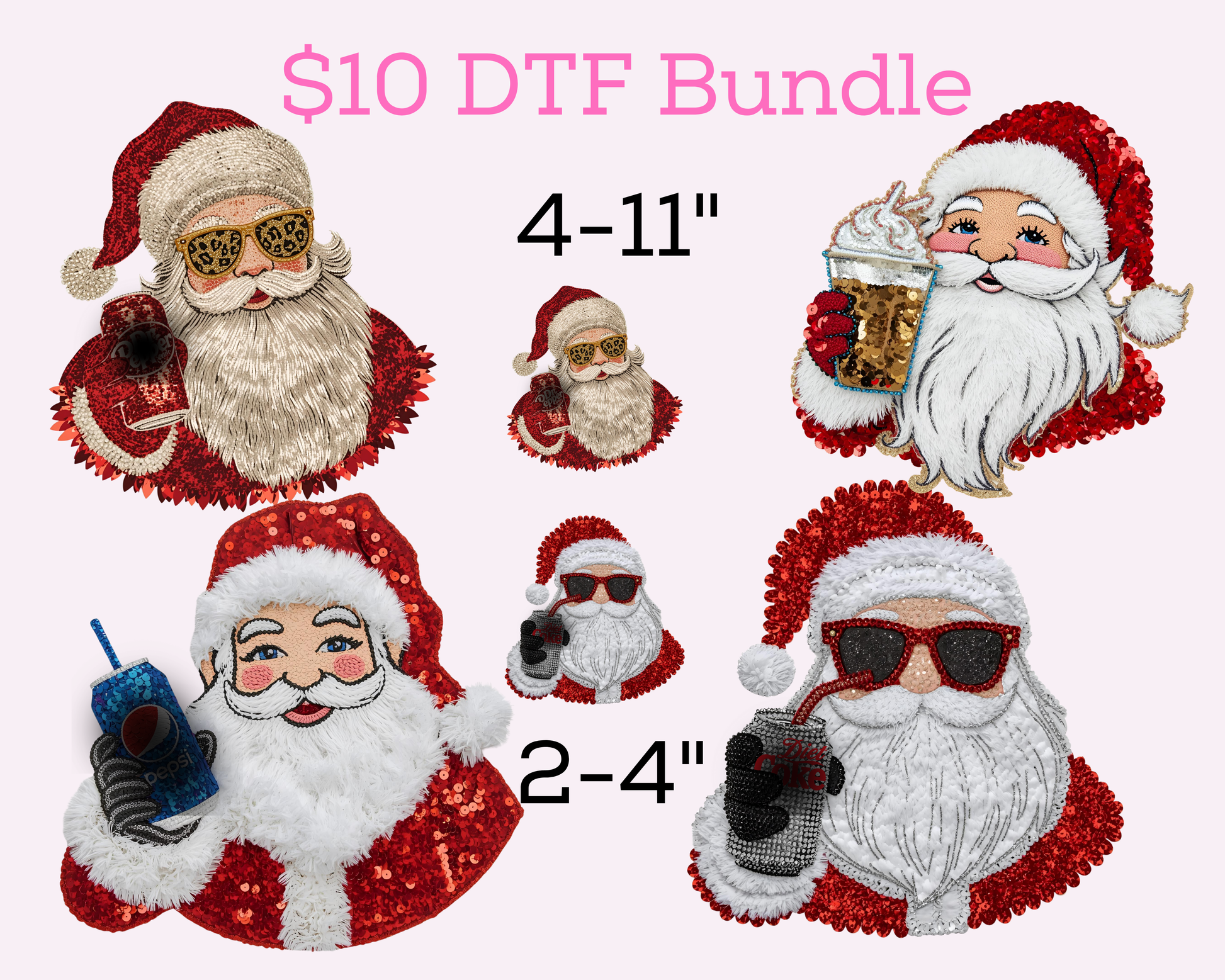 $10 Santa with Beverage DTF Transfer Bundle