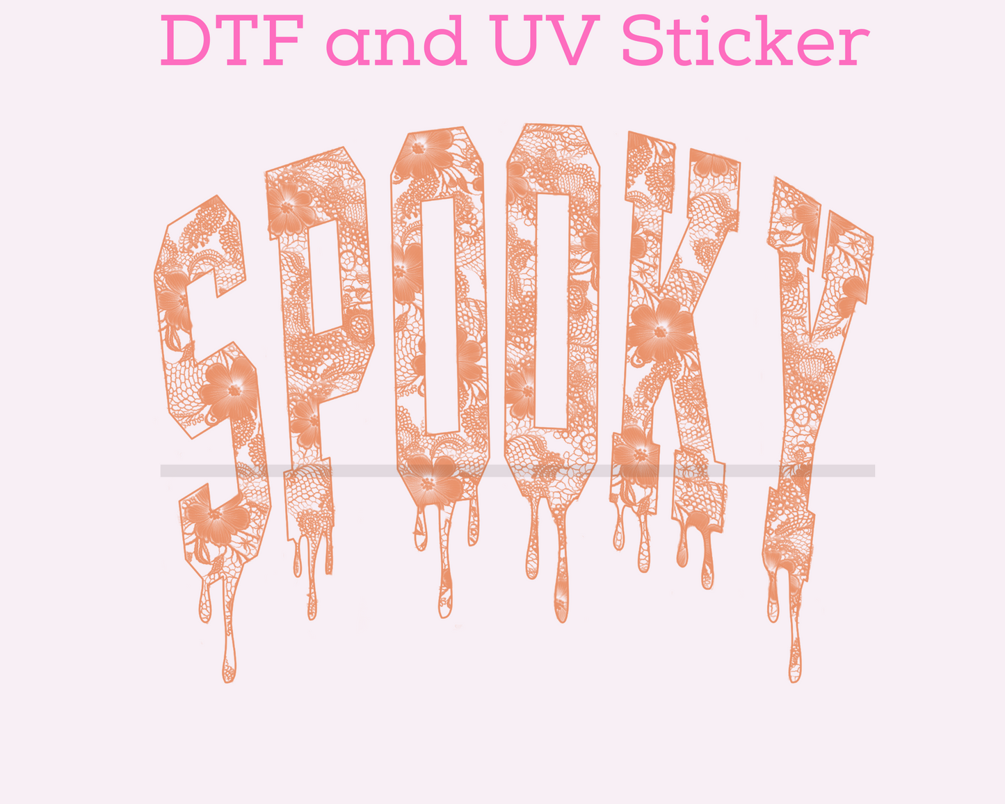 Orange Lace Spooky Varsity Letters Halloween DTF TRANSFER or UV DTF STICKER DECAL