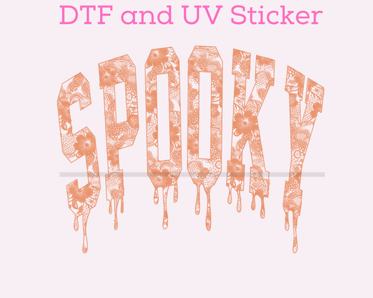Orange Lace Spooky Varsity Letters Halloween DTF TRANSFER or UV DTF STICKER DECAL