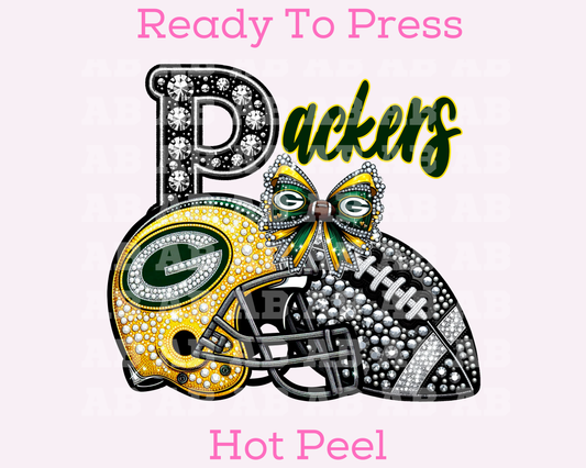 Packers Faux Sequins Faux Embroidery Football DTF TRANSFER