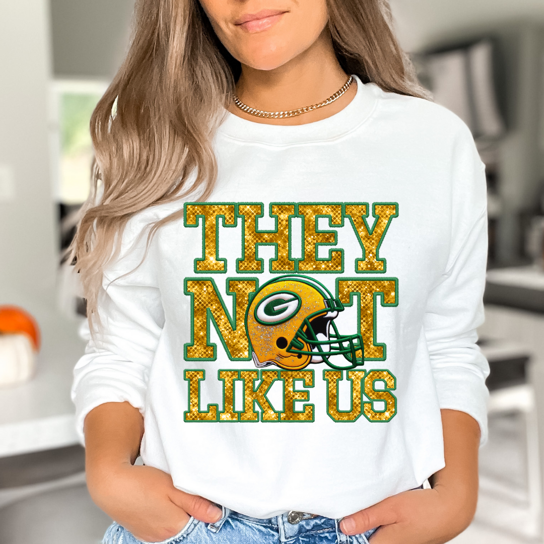 Packers They Not Like Us (Faux Embroidery) (Faux Sequins) Football DTF TRANSFER