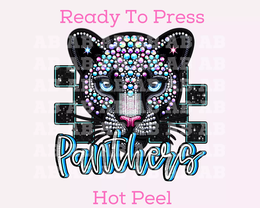 Checkered Panthers Faux Embroidery School Mascot DTF TRANSFER