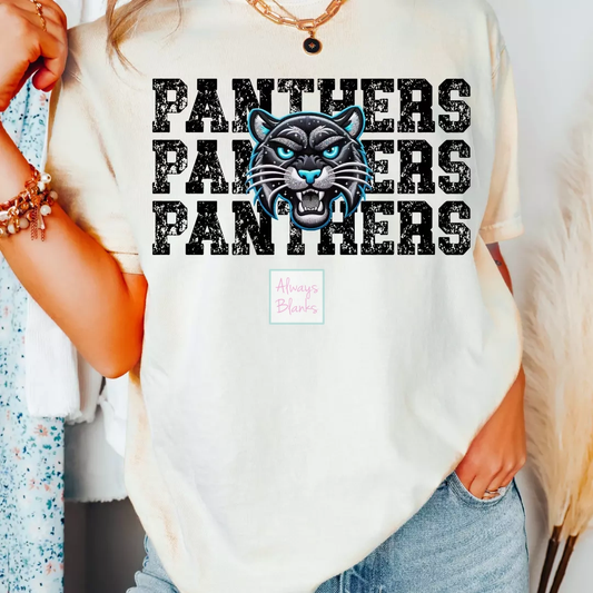 Faux Embroidery Distressed Panthers Sports Mascot DTF TRANSFER