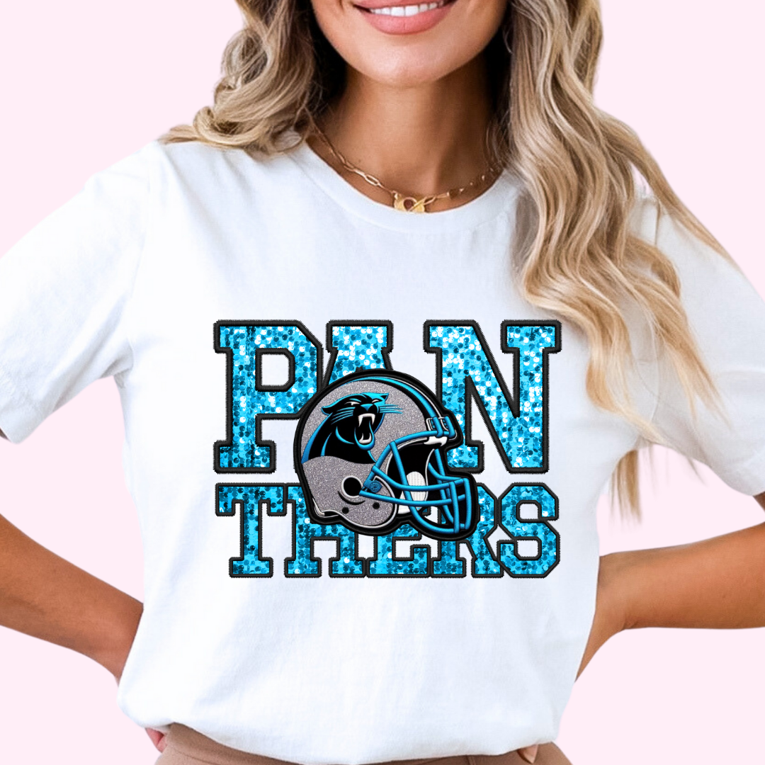 NFL Panthers Faux Sequins Faux Embroidery Football DTF TRANSFER