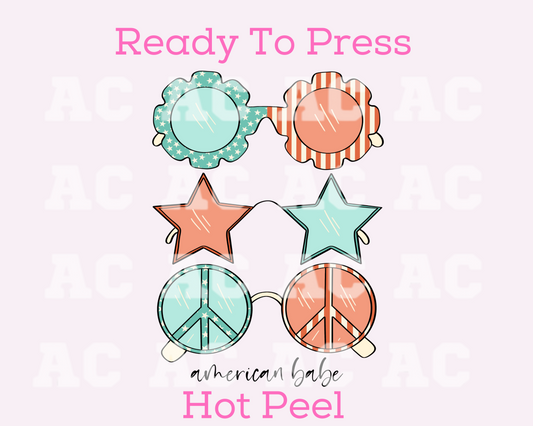 American Babe Glasses DTF TRANSFER or UV DTF STICKER