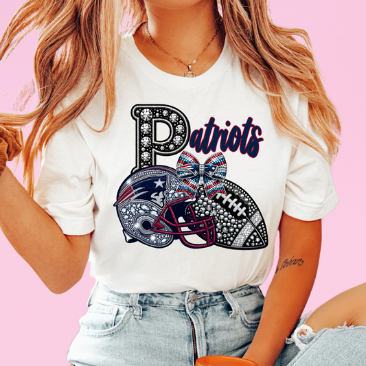 Patriots Faux Sequins Faux Embroidery Football DTF TRANSFER