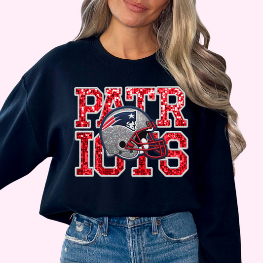 NFL Patriots Faux Sequins Faux Embroidery Football DTF TRANSFER