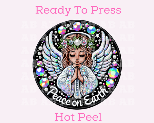 Faux Embroidery Peace On Earth Angel Christmas DTF TRANSFER