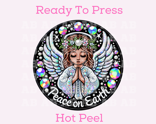 Faux Embroidery Peace On Earth Angel Christmas DTF TRANSFER  or UV DTF STICKER