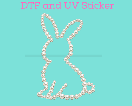 Faux Pearl Easter Bunny DTF TRANSFER or UV DTF STICKER