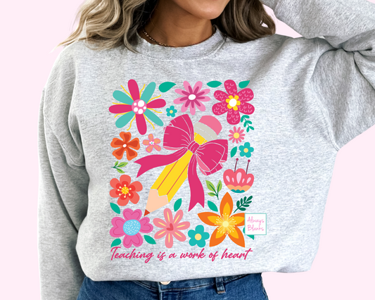 Teaching is a work of heart flower DTF TRANSFER or UV DTF STICKER DECAL