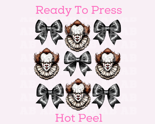 Coquette Bow Pennywise Collage Halloween DTF TRANSFER or UV DTF STICKER DECAL
