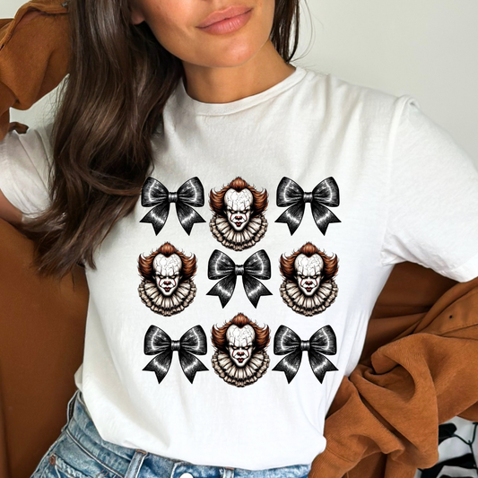 Coquette Bow Pennywise Collage Halloween DTF TRANSFER or UV DTF STICKER DECAL