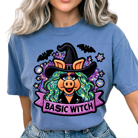 Faux Embroidery Miss Piggy Basic Witch Halloween DTF TRANSFER