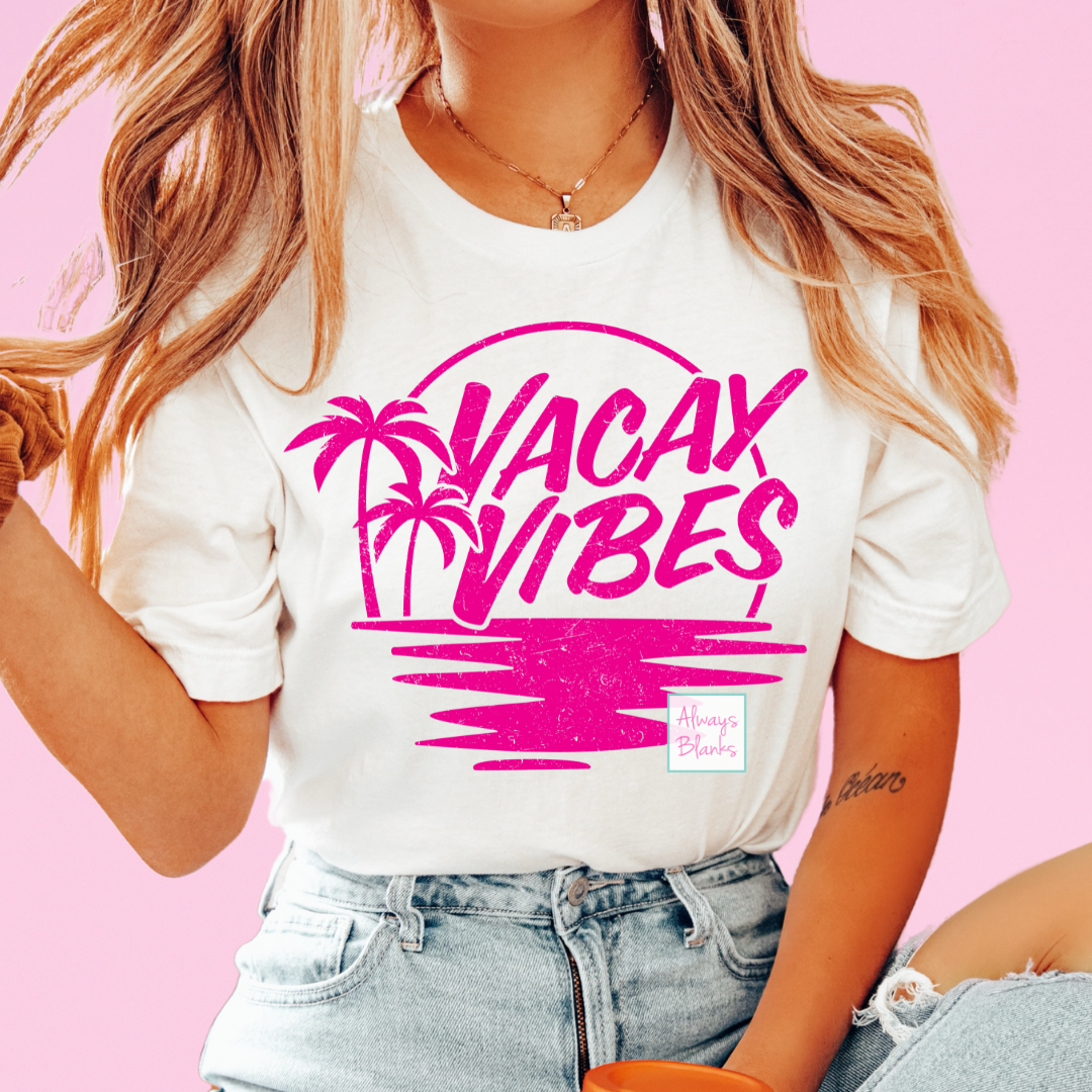 Vacay Vibes Beach Pink (Distressed) Spring Break Summer DTF TRANSFER