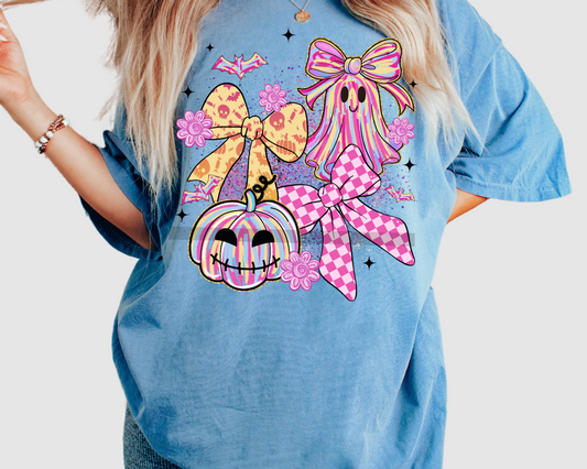 Girlie Ghost Collage with Bow Halloween DTF TRANSFER or UV DTF STICKER