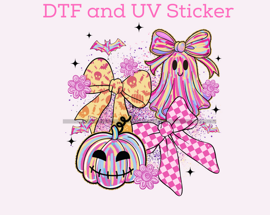 Girlie Ghost Collage with Bow Halloween DTF TRANSFER or UV DTF STICKER