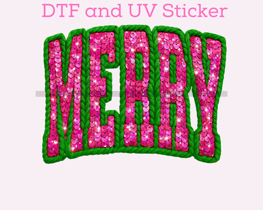 Merry Pink Faux Yarn Christmas DTF TRANSFER