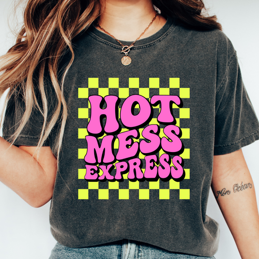 Hot Mess Express Yellow Checkered DTF TRANSFER