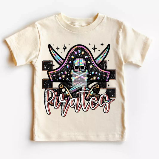 Checkered Pirates Faux Embroidery School Mascot DTF TRANSFER or UV DTF STICKER