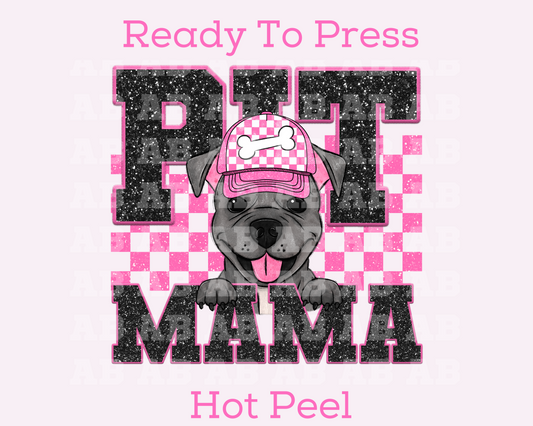 Pit Mama (Pink) Faux Sequins Faux Embroidery Mom DTF TRANSFER