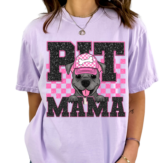 Pit Mama (Pink) Faux Sequins Faux Embroidery Mom DTF TRANSFER