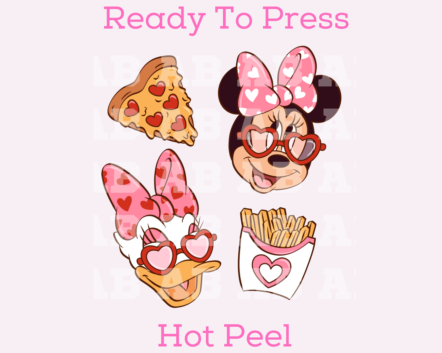 Disney Minnie, Daisy Valentine's Pizza And Fries Valentine's Day DTF TRANSFER or UV DTF STICKER