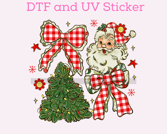 Santa Bow Tree Christmas DTF TRANSFER