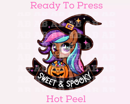 Faux Embroidery Sweet And Spooky Pony Halloween DTF TRANSFER or UV DTF STICKER DECAL