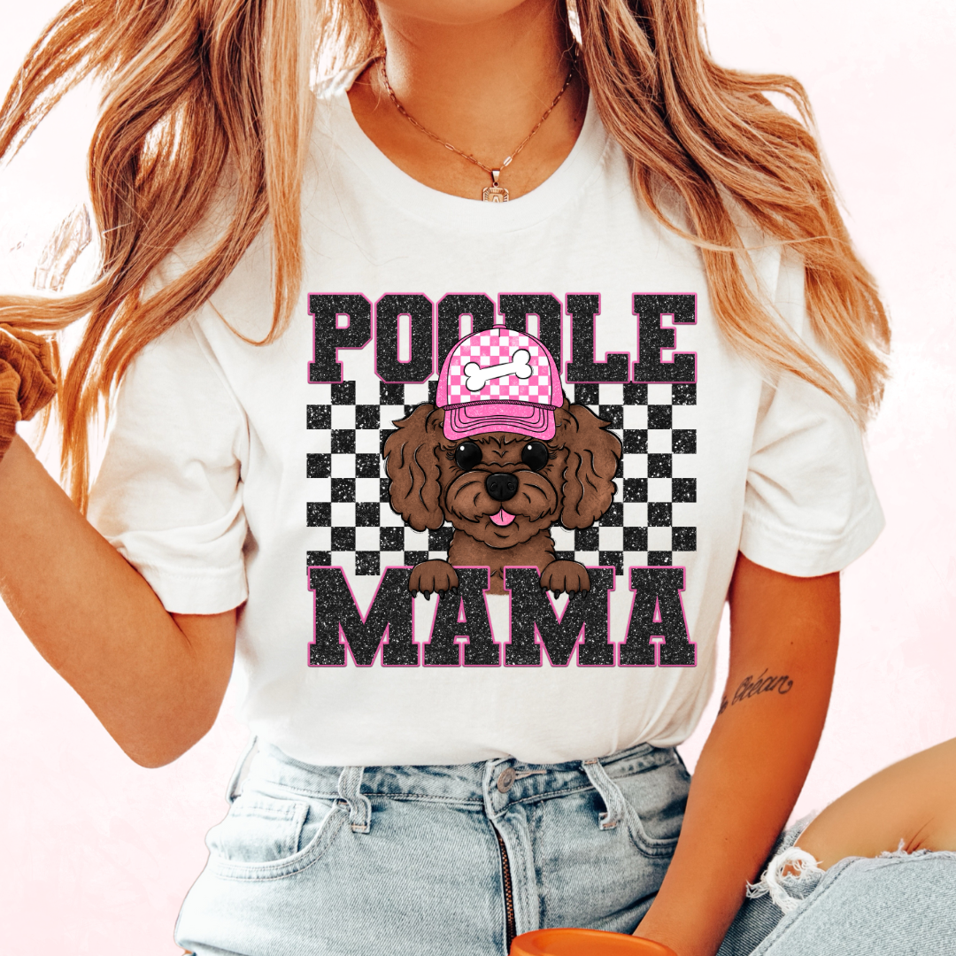 Poodle Mama (Black) Faux Sequins Faux Embroidery Mom DTF TRANSFER