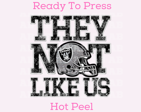 Raiders They Not Like Us (Faux Embroidery) (Faux Sequins) Football DTF TRANSFER