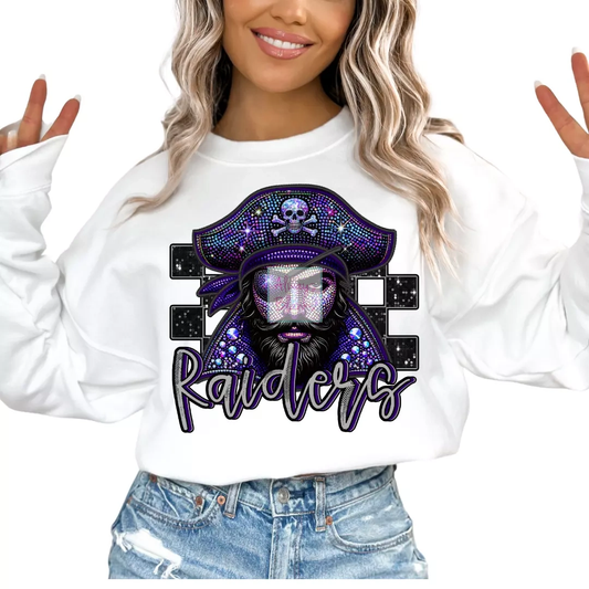 Checkered Raiders Faux Embroidery School Mascot DTF TRANSFER or UV DTF STICKER