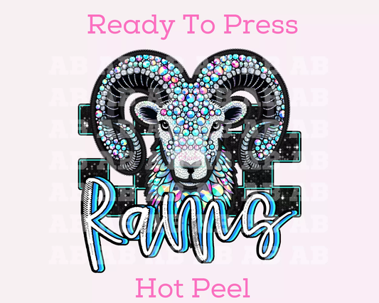 Checkered Rams Faux Embroidery School Mascot DTF TRANSFER or UV DTF STICKER