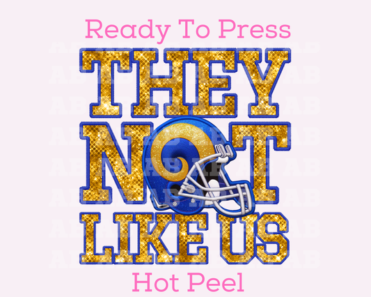 Rams They Not Like Us (Faux Embroidery) (Faux Sequins) Football DTF TRANSFER