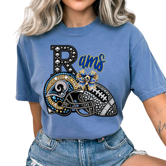 Rams Faux Sequins Faux Embroidery Football DTF TRANSFER