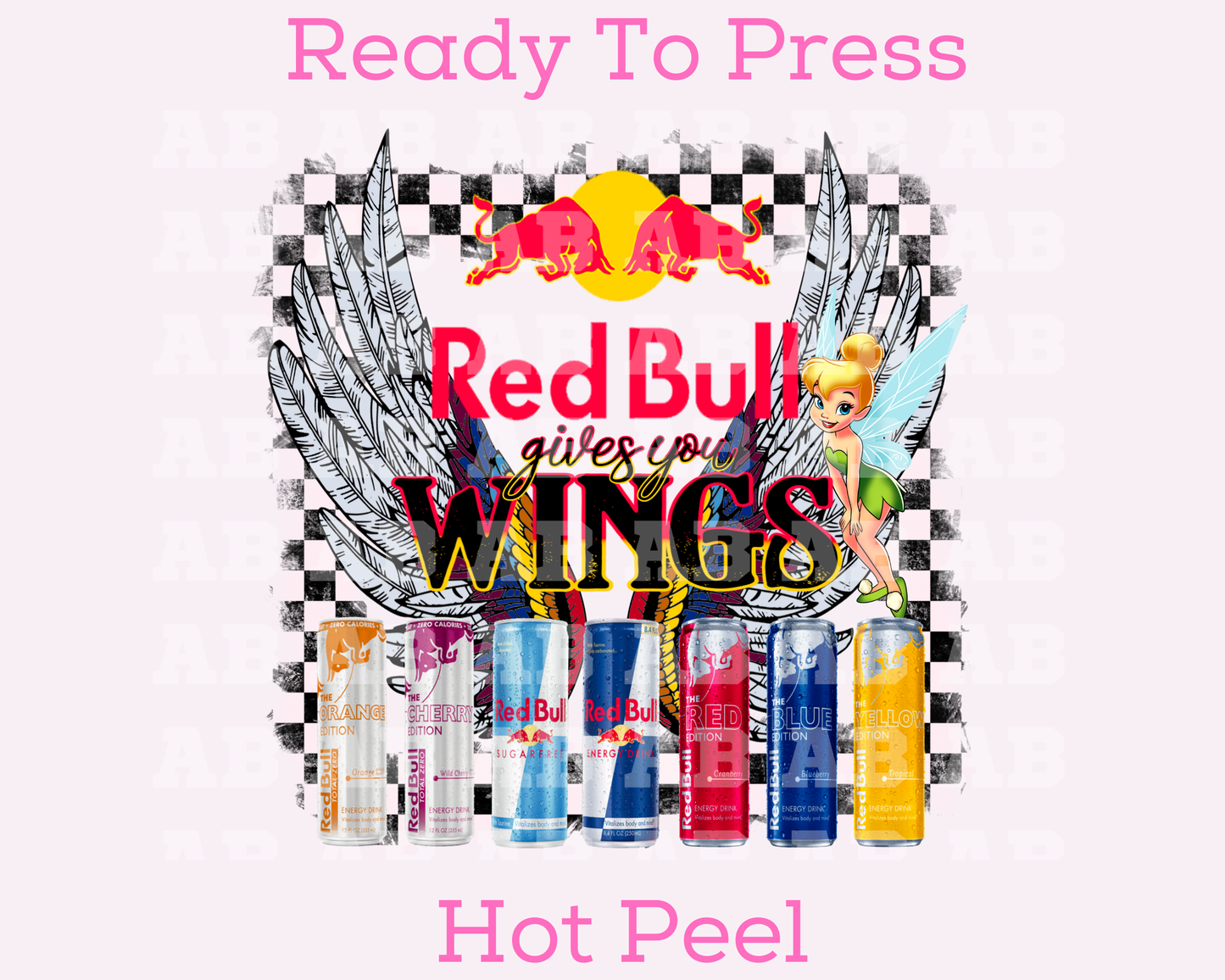 Red Bull Gives Tinkerbell Wings Disney Food DTF TRANSFER or UV DTF STICKER DECAL