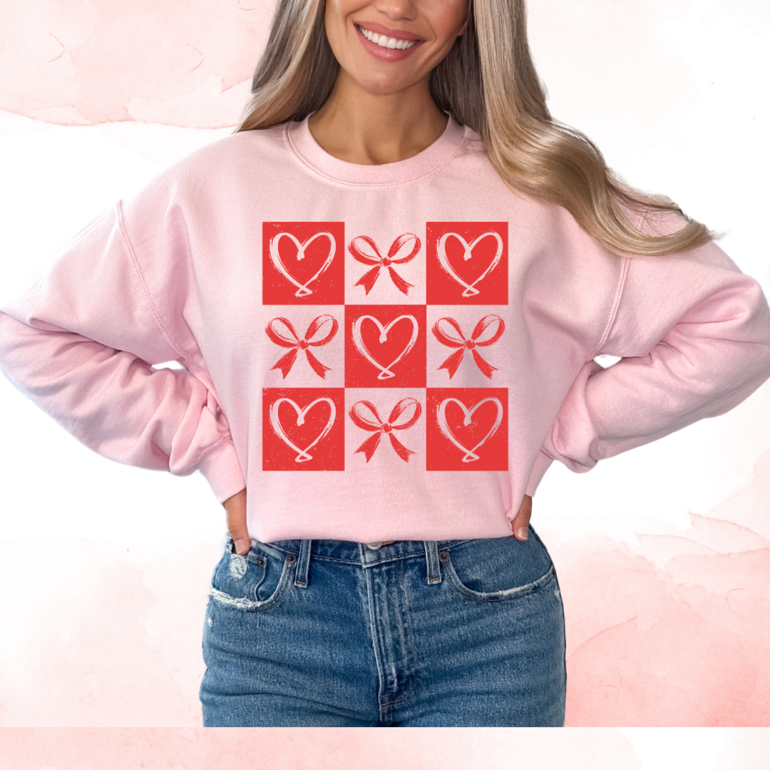 Coquette Bows And Hearts Checkered Trendy Valentine's Day DTF TRANSFER