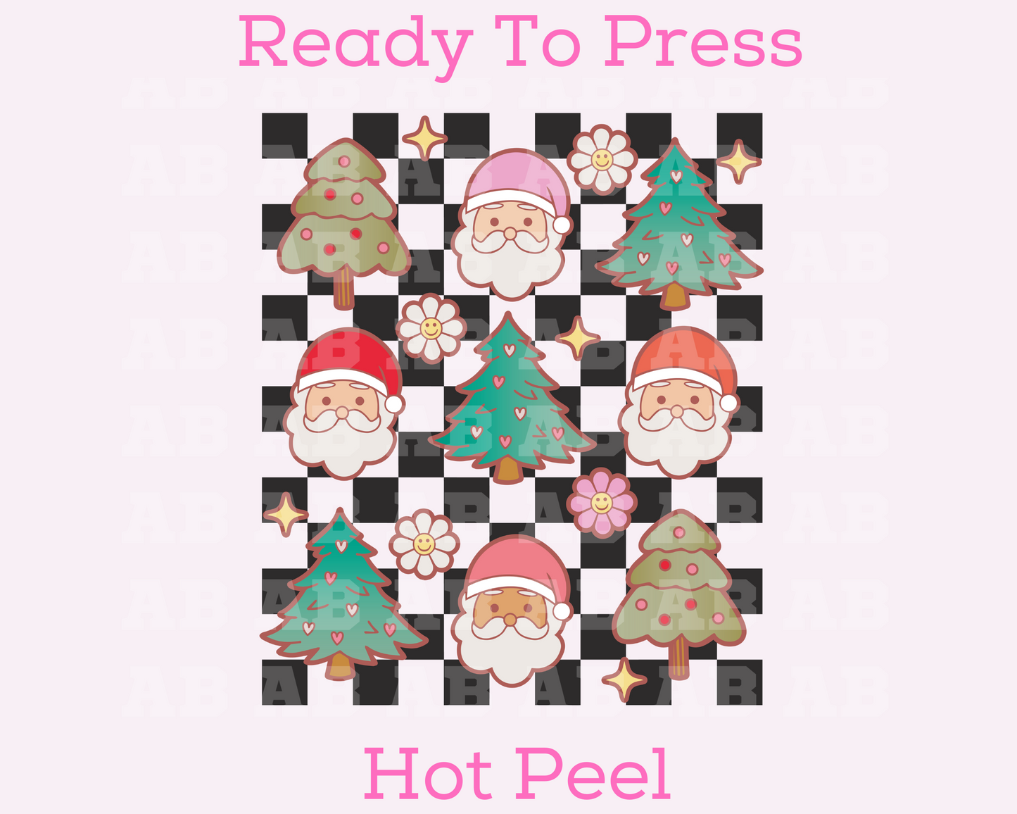 Checkered Retro Santa Christmas Tree Collage Christmas DTF TRANSFER