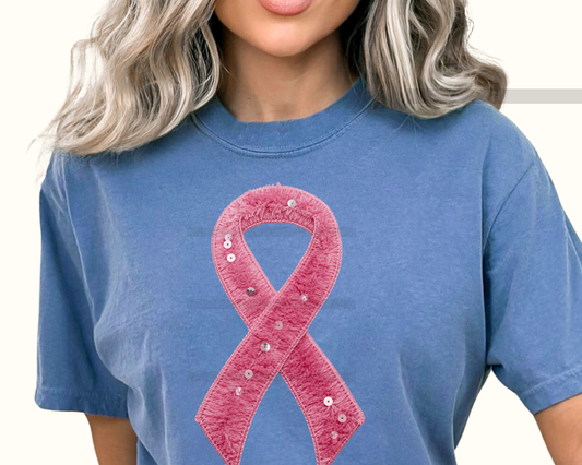 Breast Cancer Ribbon Faux Texture DTF TRANSFER or UV DTF STICKER DECAL