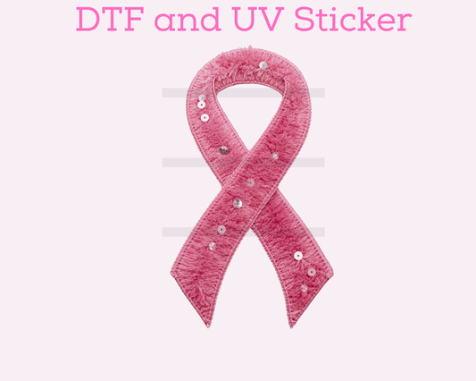 Breast Cancer Ribbon Faux Texture DTF TRANSFER or UV DTF STICKER DECAL
