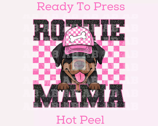 Rottie Mama (Pink) Faux Sequins Faux Embroidery Mom DTF TRANSFER or UV DTF STICKER DECAL