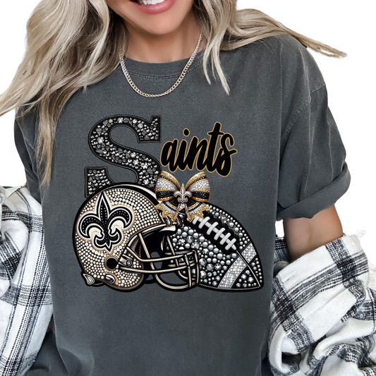 Saints Faux Sequins Faux Embroidery Football DTF TRANSFER