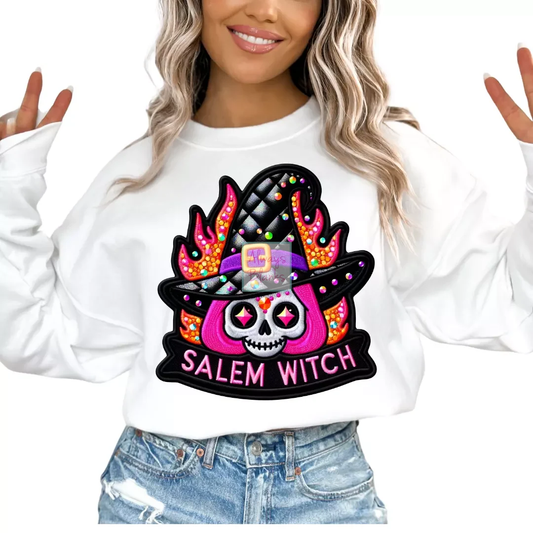 Faux Embroidery Salem Witch Halloween DTF TRANSFER