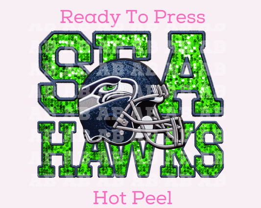 NFL Seahawks Faux Sequins Faux Embroidery Football DTF TRANSFER